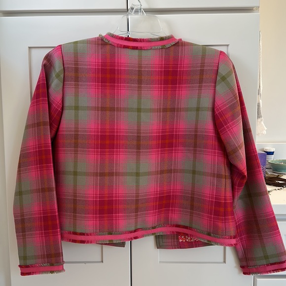 $295 NEW Oscar de la Renta Girls WOOL Jacket Hot Pink Green Plaid Blazer 14 Y - Picture 3 of 7